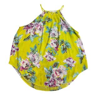 Lush Pleated Halter Tank Floral Size Small Summer Flow Yellow Boho Vacation